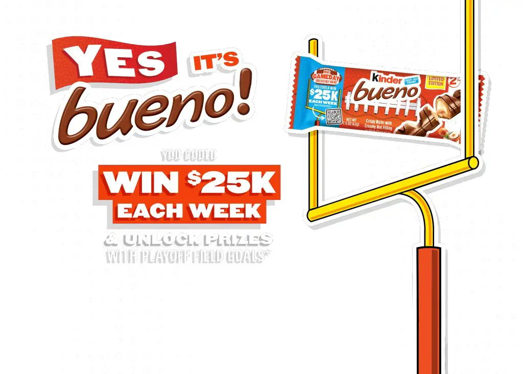 Kinder Bueno Game Day Sweepstakes – Win $25,000 Cash & More (6,513)