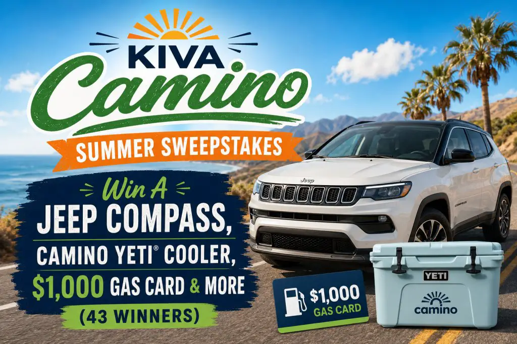 KIVA Camino Summer Sweepstakes – Win A Jeep Compass, Camino YETI Cooler, $1,000 Gas Card & More (43 Winners)