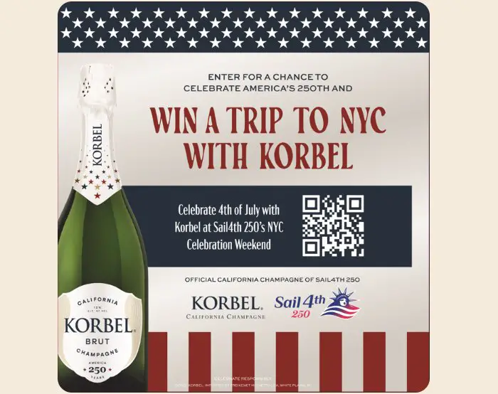 Korbel Sail 4th Sweepstakes - Win A Trip For Two To New York