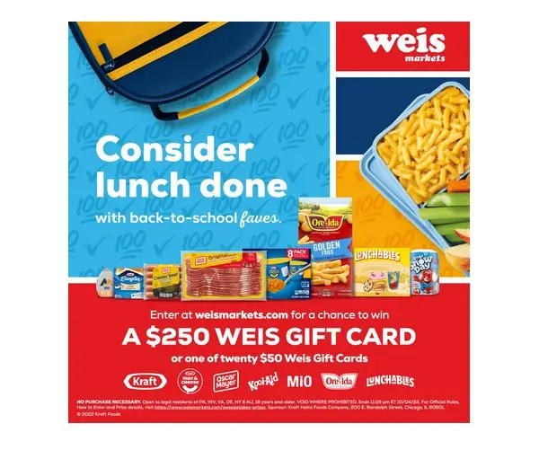 Kraft Back to School Ad Sweepstakes - Win Up to $250 Weis Markets Gift Card