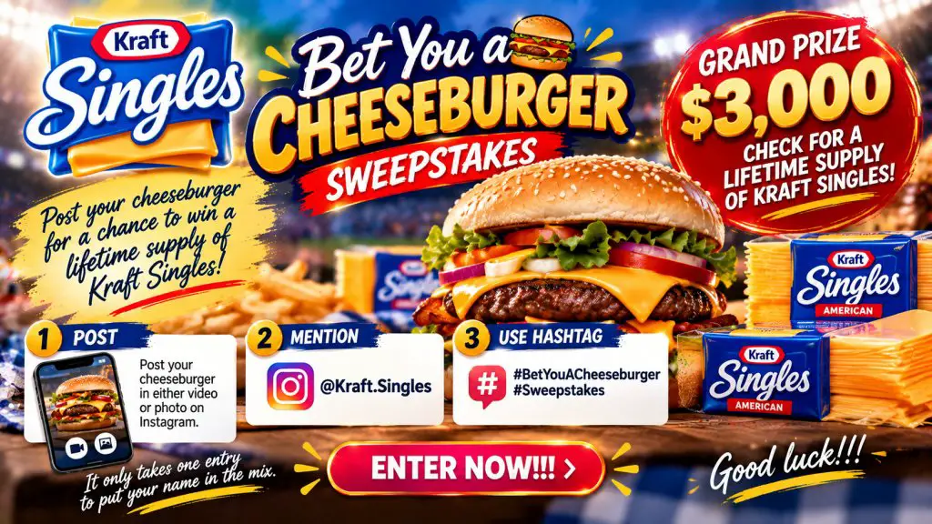 Kraft Singles Bet You a Cheeseburger Sweepstakes – Win A Lifetime Supply Of Kraft Singles