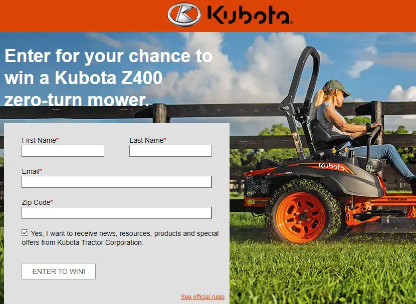 Kubota's Win A Kubota Mower Sweepstakes - Win An $8,500 Kubota Zero-Turn Mover
