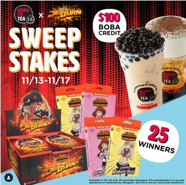 Kung Fu Tea X Jet Burn Instagram Sweepstakes - Win  A Year Of Boba Tea & More