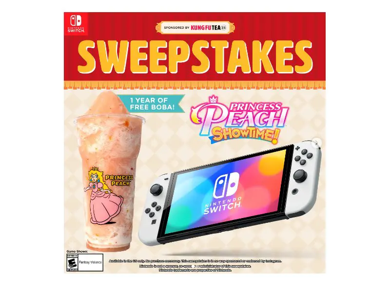 Kung Fu Tea X Princess Peach: Showtime! Sweepstakes - Win A Nintendo Switch & More (8 Winners)