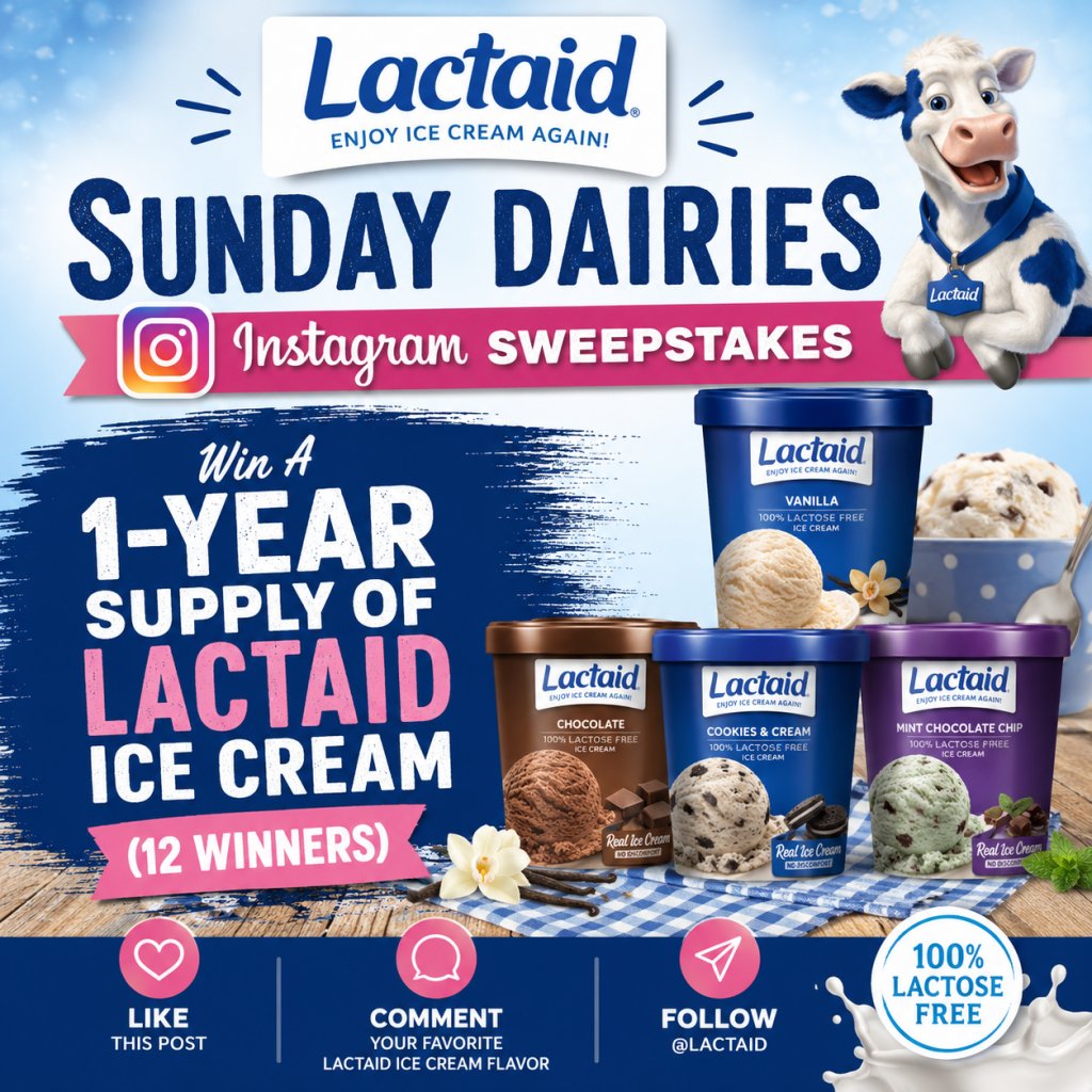 Lactaid Sunday Dairies Instagram Sweepstakes – Win A 1-Year Supply Of LACTAID Ice Cream (12 Winners)
