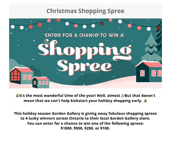 Lakeside Garden Gallery Christmas Shopping Spree Sweepstakes - Win $1,000 Shopping Credit
