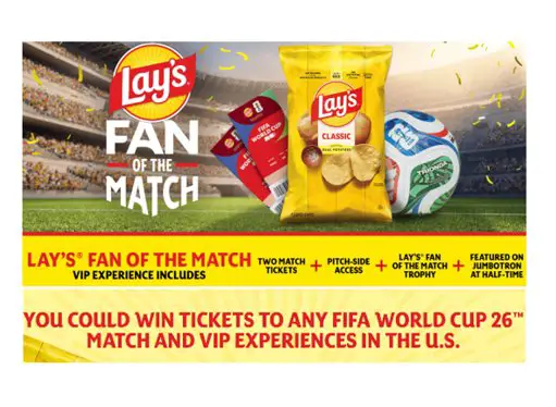 Lay’s Fan of the Match Sweepstakes and Instant Win - Win a trip for 2 to the 2026 FIFA World Cup Finals & More {235 Winners}