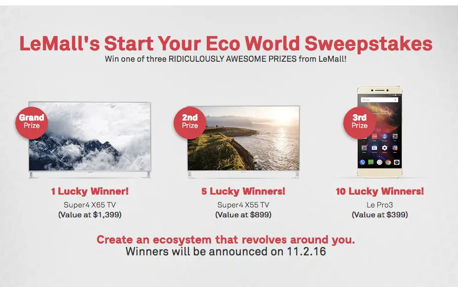 LeEco Hot New Electronics Sweepstakes! Join In!