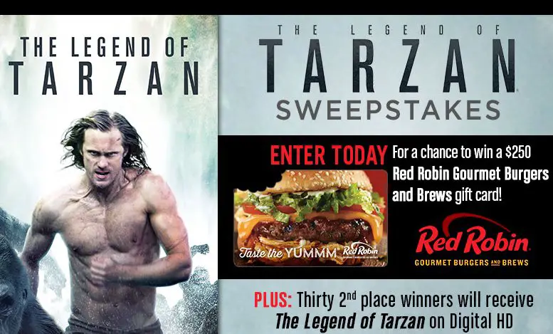 Legend of Tarzan Sweepstakes! Burgers & Movie