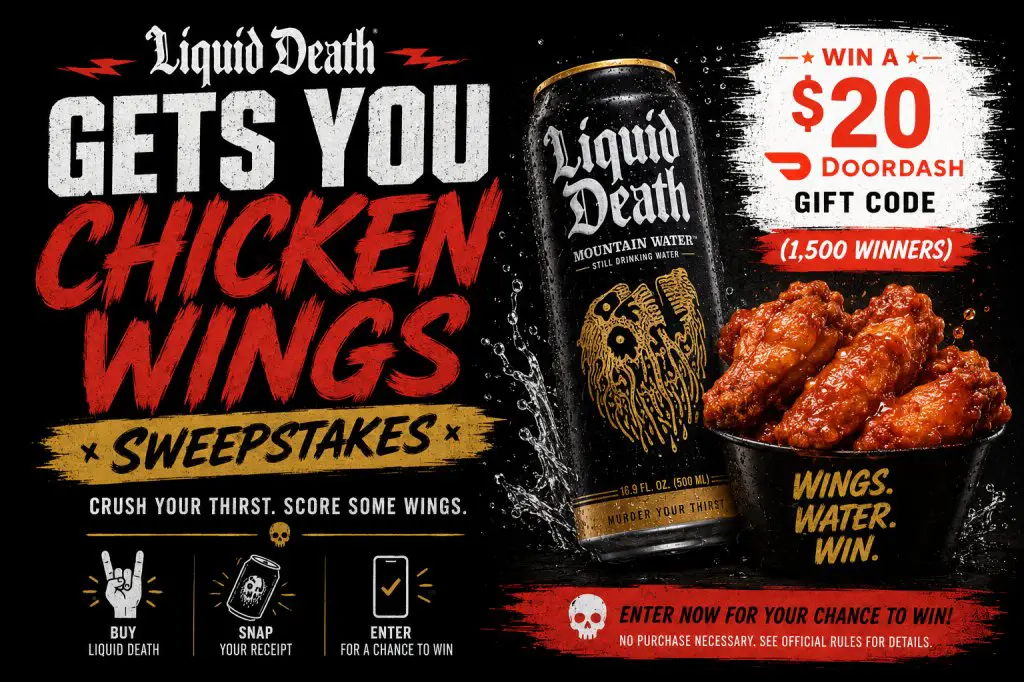 Liquid Death Gets You Chicken Wings Sweepstakes – Win A $20 DoorDash Gift Code (1,500 Winners)