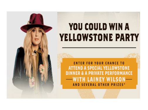 Lone River Yellowstone Sweepstakes - Win A Trip, Private Dinner & Concert For 2 With Lainey Wilson