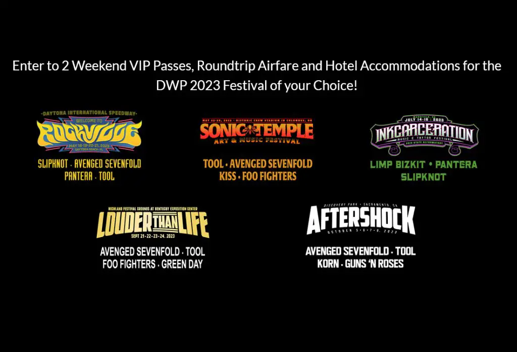 Loudwire X DWP 2023 Flyaway All Inclusive Sweepstakes - Win A  $4,500 Trip For Two To Any DWP Concert