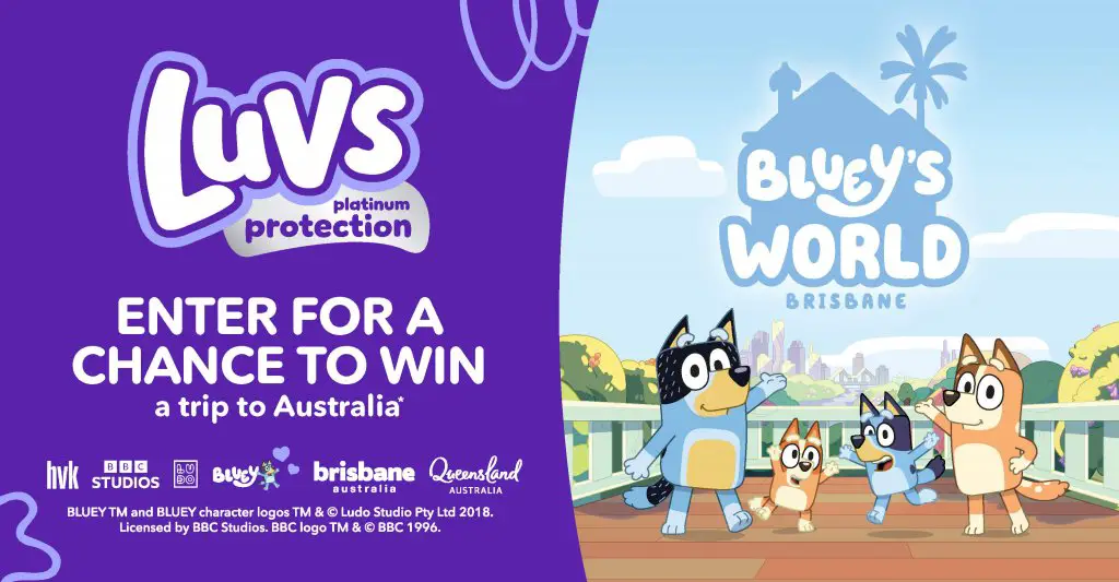 Luvs Bluey’s World Sweepstakes – Win An Unforgettable Trip To Bluey’s World In Brisbane, Australia