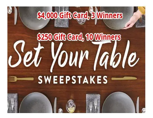 Main St Bistro Set Your Table Sweepstakes - Win A $4,000 Crate and Barrel Gift Card