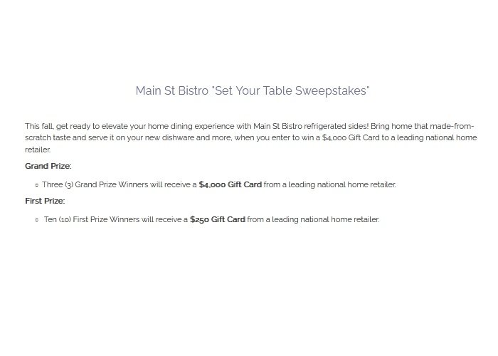 Main St Bistro "Set Your Table Sweepstakes" - Win a $4,000 Gift Card from Crate and Barrel