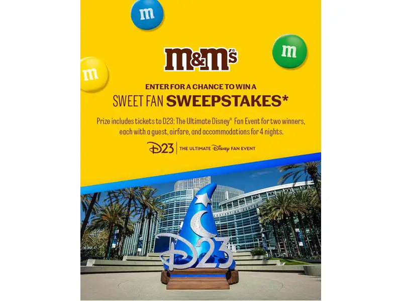 M&M Sweet Fan Ticket Sweepstakes - Win A Trip For Two To The D23: The Ultimate Disney Fan Event