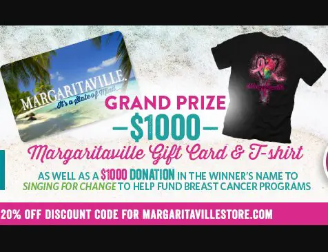 Margaritaville Pink October Sweepstakes - Win A $1,000 Gift Card & $1,000 For Charity