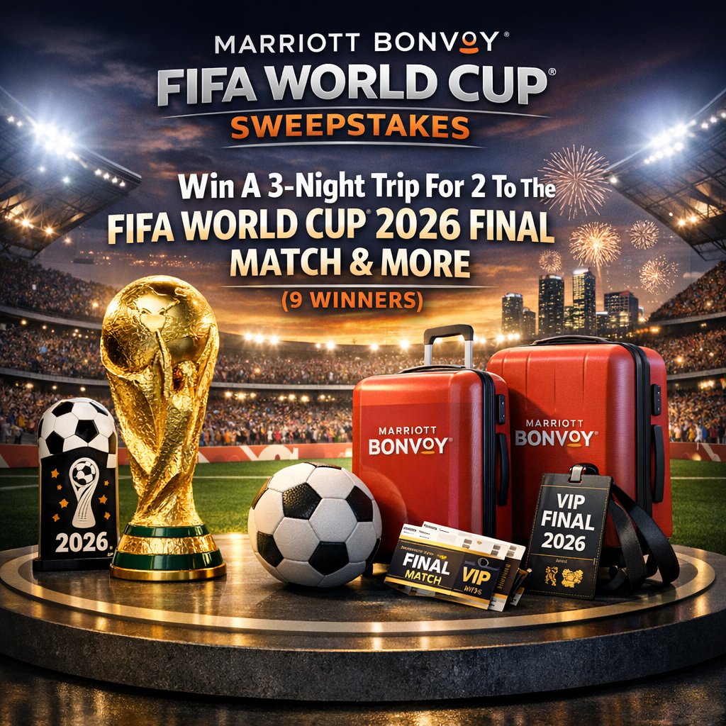 Marriott Bonvoy FIFA World Cup Sweepstakes – Win A 3-Night Trip For 2 To The FIFA World Cup 2026 Final Match & More (9 Winners)