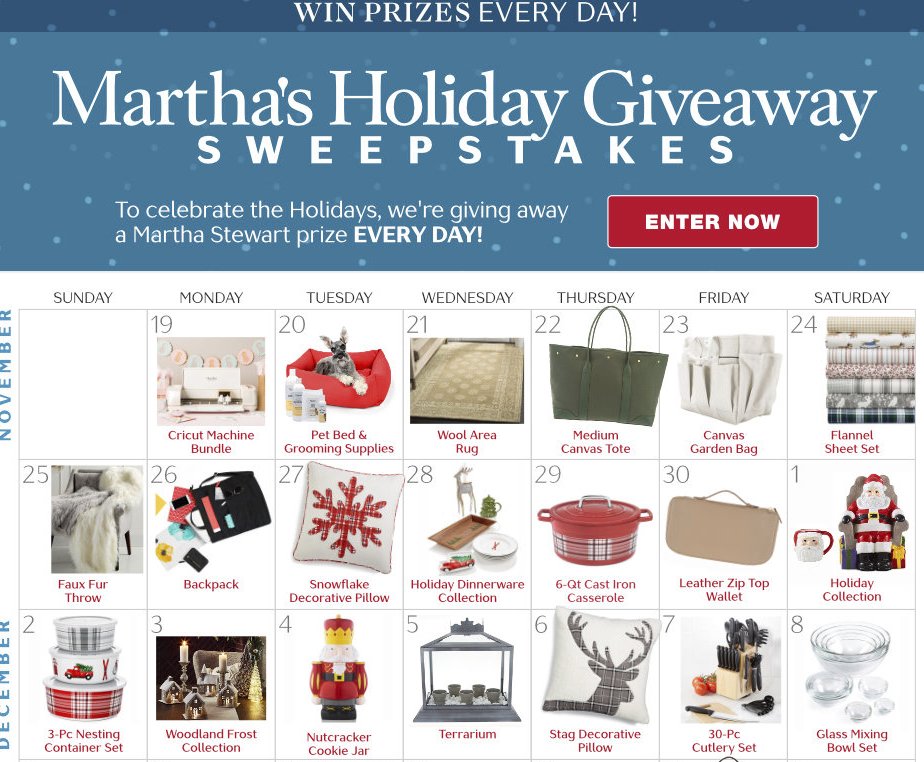 Martha's Holiday Giveaway Sweepstakes