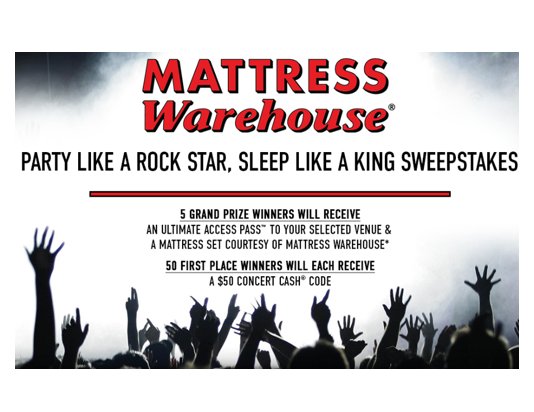 Mattress Warehouse “Sleep Like A King” Sweepstakes - Live Nation Ultimate Access 2026 Lawn Pass + Mattress Up For Grabs