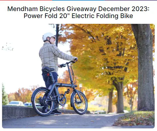 BikeRide Mendham Bicycles Giveaway December 2023 - Win A Power Fold 20" Electric Folding Bike