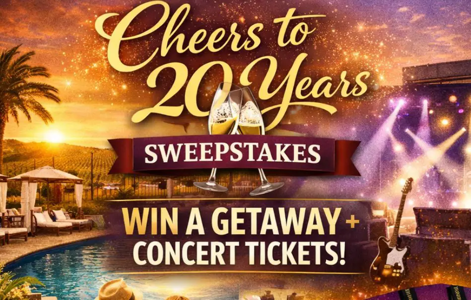 Meritage Resort and Spa Cheers to 20 Years Sweepstakes - Win a Getaway + Concert Tickets