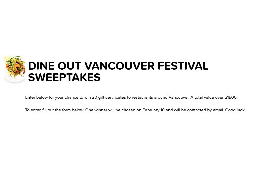 Metro Vancouver Convention and Visitors Bureau Gift Card Sweepstakes