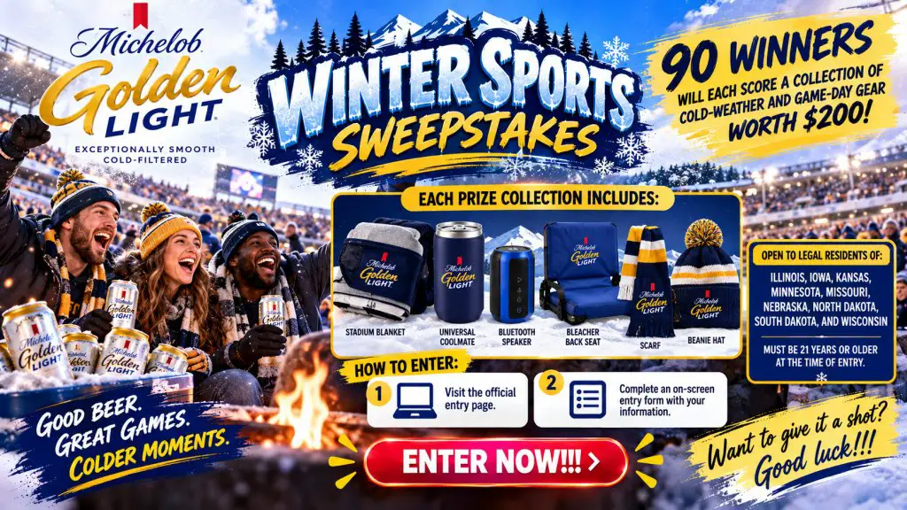 Michelob Golden Light Winter Sports Sweepstakes – Win A Collection Of Cold-Weather And Game-Day Gear (90 Winners)