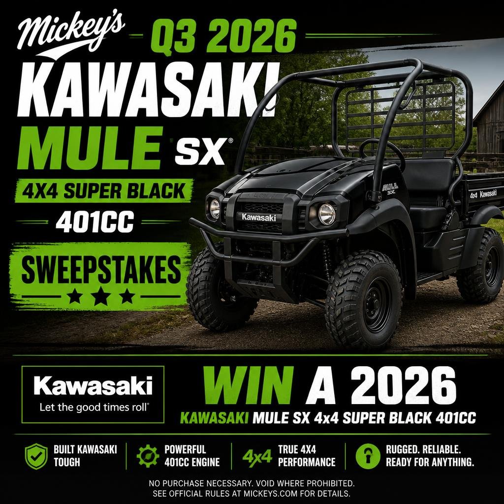 Mickey’s Q3 2026 Kawasaki Mule SX 4X4 Super Black 401CC Sweepstakes – Win A 2026 Kawasaki Mule SX 4x4 Super Black 401CC