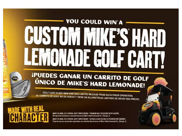 Mike’s Hard Lemonade Custom Golf Cart Sweepstakes - Win a $36,000 Golf Cart