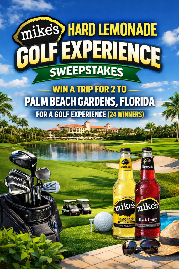 Mike’s Hard Lemonade Golf Experience Sweepstakes –Win A Trip For 2 To Palm Beach Gardens, Florida For A Golf Experience (24 Winners)