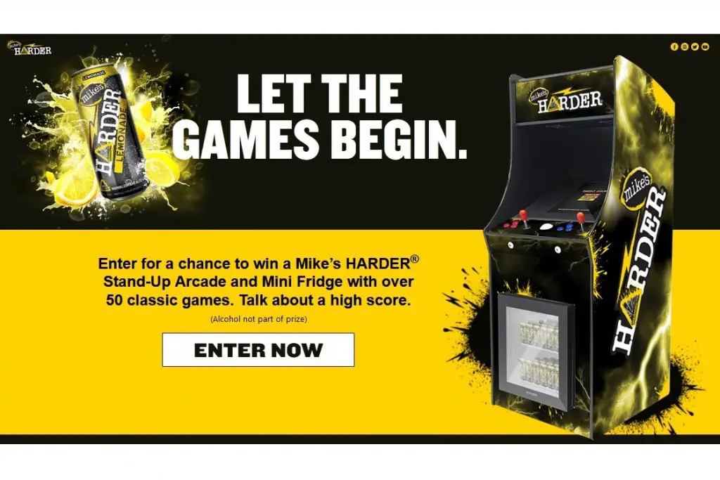 Mike's Harder Gaming Arcade Sweepstakes - Win an Arcade with Mini-Fridge (7 Winners)
