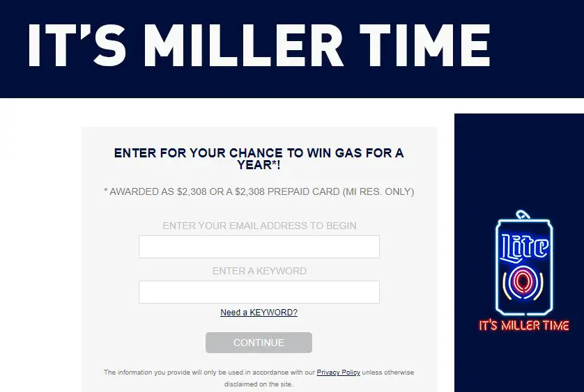 Miller Lite Coors Light Gas For A Year Sweepstakes - 7 Winners