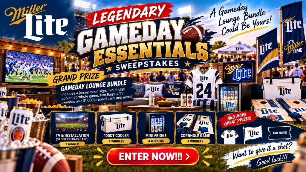 Miller Lite Legendary Gameday Essentials Sweepstakes – Win A Gameday Lounge Bundle & More (172 Winners)