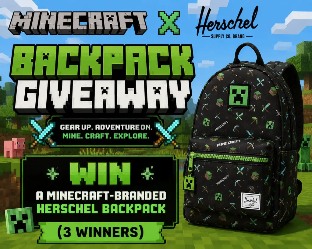 Minecraft X Herschel Backpack Giveaway – Win A Minecraft-Branded Herschel Backpack (3 Winners)