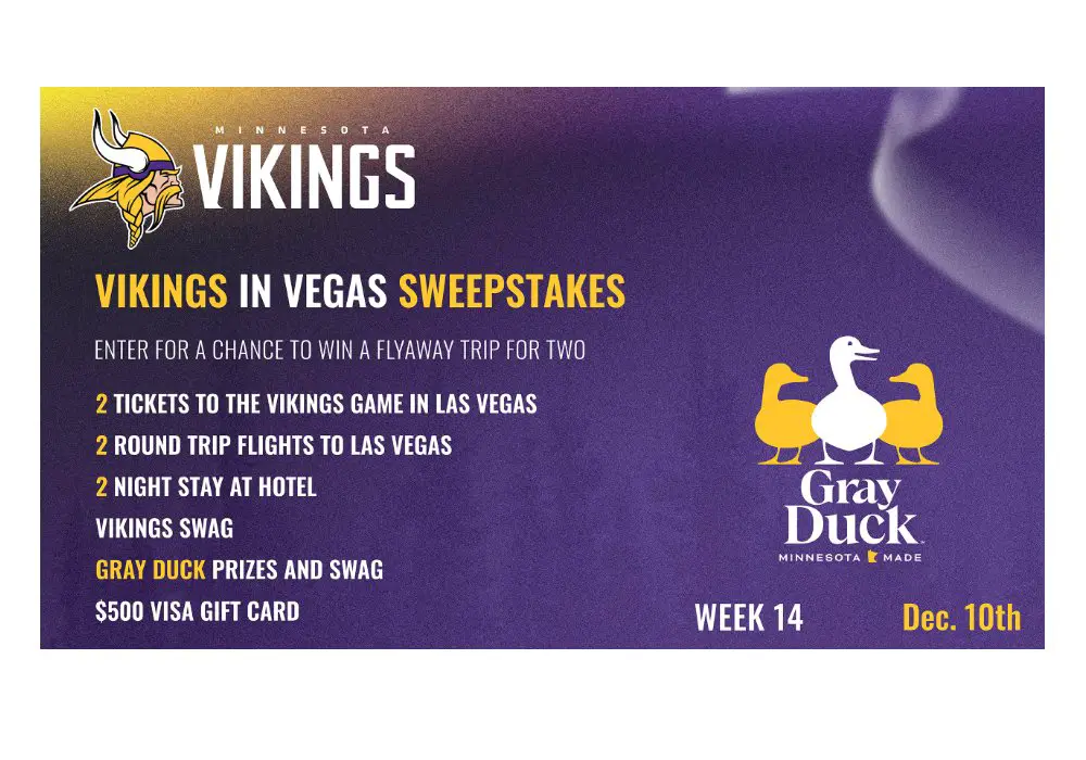 Minnesota Vikings 2023 Gray Duck Vodka Vikings In Vegas Sweepstakes - Win A Trip For 2 To Las Vegas