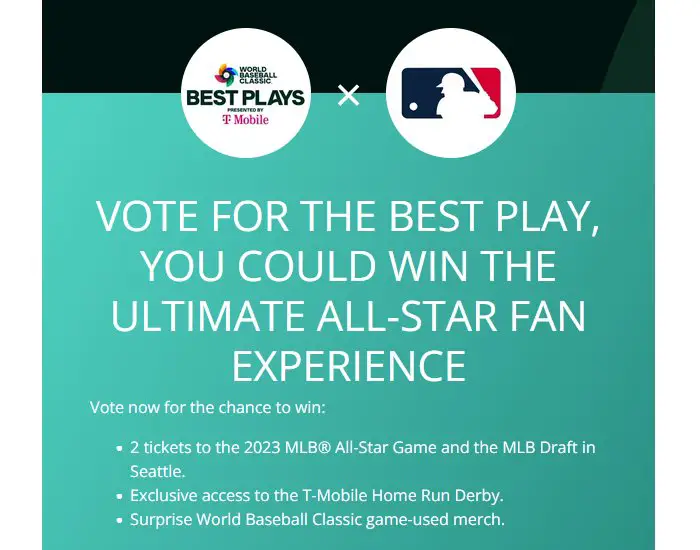 MLB Advanced Media 2023 WBC Best Plays Sweepstakes - Win 2 Tickets to MLB All-Star Game, Home Run Derby And More
