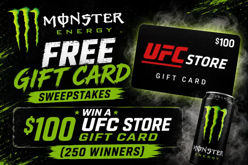 Monster Energy Free Gift Card Sweepstakes – Win A $100 UFC Store Gift Card (250 Winners)