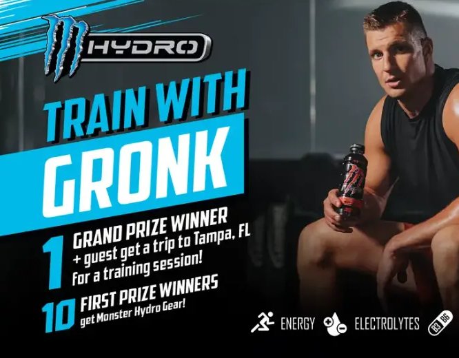 Monster Hydro Training Experience with Rob Gronkowski Sweepstakes – Win A Trip For 2 To Workout With Retired Football Player Rob Gronkowski In Tampa, FL