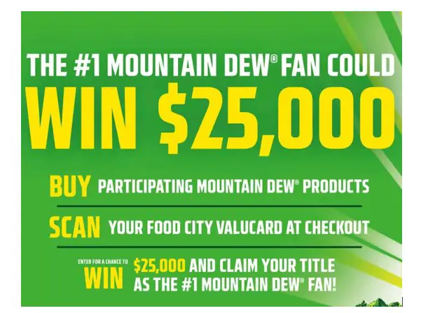 Mountain Dew Food City Dew City Sweepstakes - Win $25,000 Cash