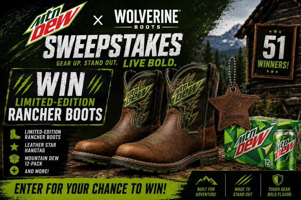 Mountain Dew x Wolverine Boots Sweepstakes – Win Limited-Edition Rancher Boots, A Leather Star Hangtag, A Mountain Dew 12-Pack & More (51 Winners)