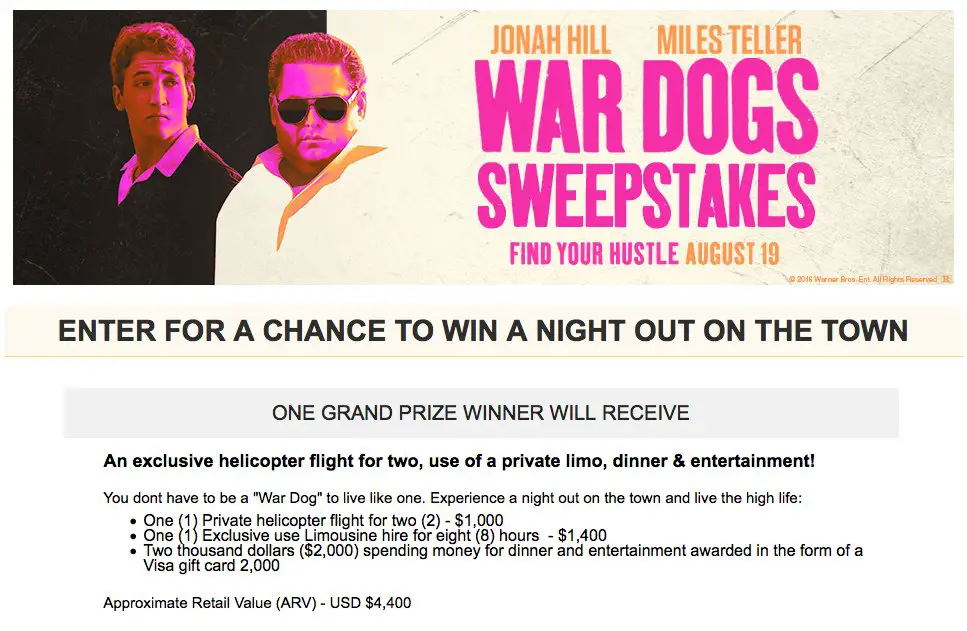 Enter the MovieTickets.com's War Dogs Sweepstakes!