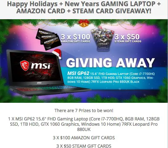 MSI GP62MVRX Leopard Pro Laptop, Amazon GC , Steam GC