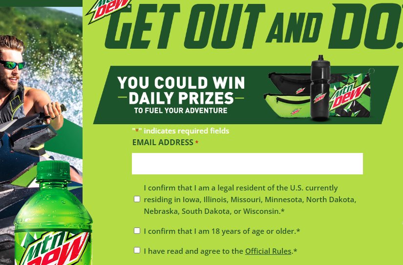 MTN Dew Lake Life Sweepstakes & Instant Win Game - Win 1 of 5 $1,000 Gift Cards Or 980 Instant Win Prizes