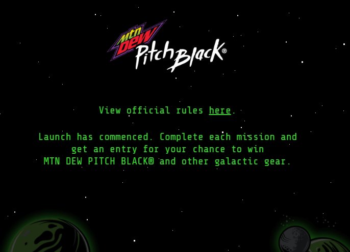 MTN Dew Space Heist Sweepstakes – Win Branded sweatshirt, MTN Dew Pitch Black Packs & More