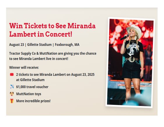 Mutt Nation Miranda Lambert Pit Tickets Sweepstakes - Win a Trip to See Miranda Lambert in Concert