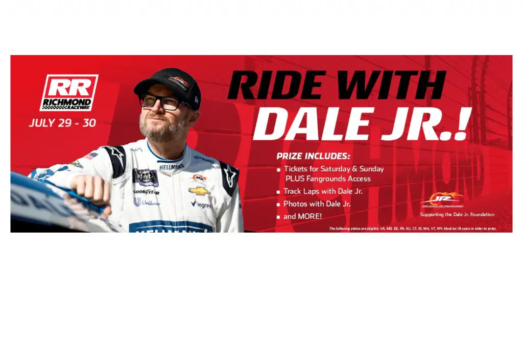 NASCAR Dale Jr. Ride Along Sweepstakes - Win Race Tickets + A Chance To Ride Along With Dale Jr.