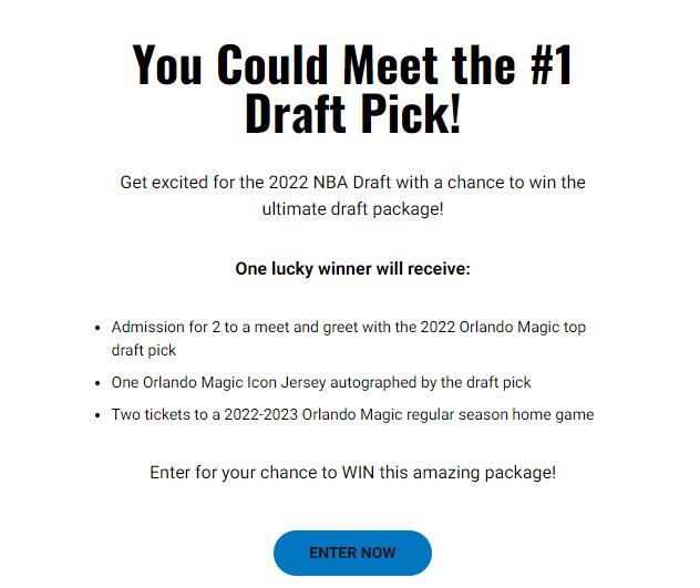 NBA 2022 Draft Sweepstakes - Win A Meet & Greet With The Orlando Magic's Top Draft Pick And More