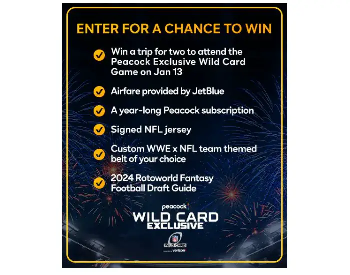 NBC Universal Peacock’s Ultimate NFL Fan Sweepstakes - Win A Trip For Two To An NFL Wildcard Game And More