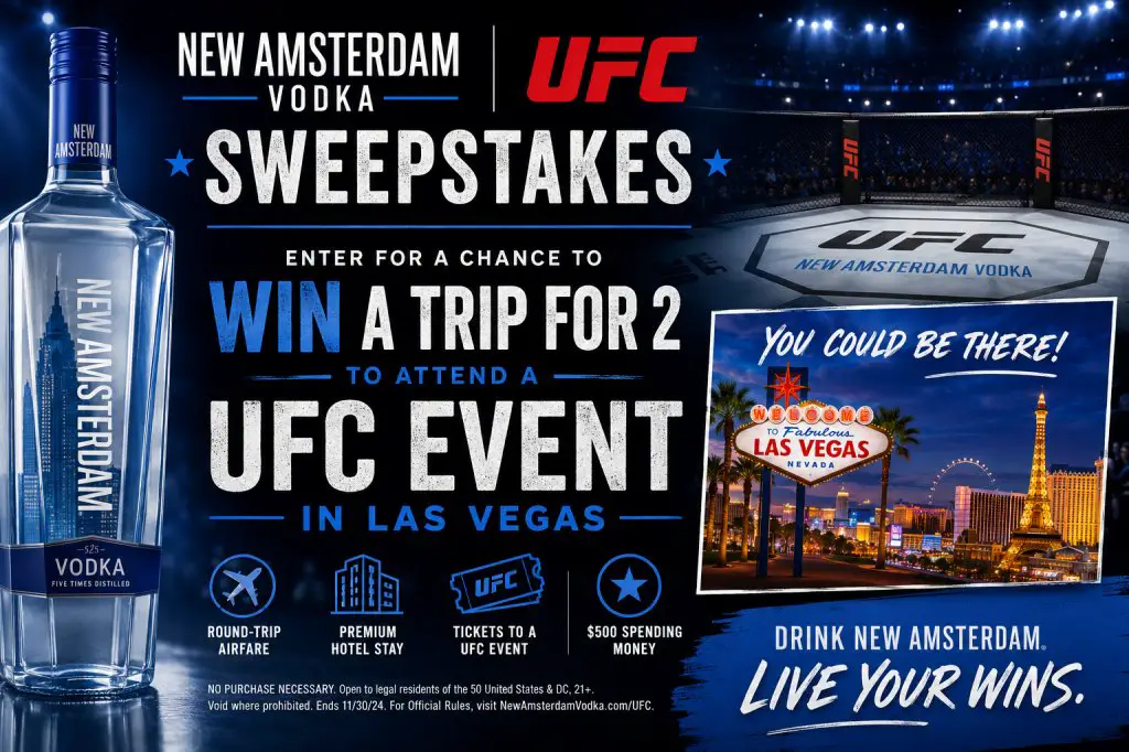 New Amsterdam Vodka X UFC Sweepstakes – Win A Trip For 2 To Attend A UFC Event In Las Vegas
